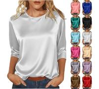 Seidenbluse Damen Elegant Schicke Bluse 3/4 Arm Damenbluse Langarm Oberteile Sommer Langarmshirt Lose Lässig Hemdbluse Longshirt 2026 Tunika Tops Blusen Locker Shirt Longbluse