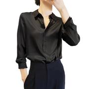 Seidenblusen Für Damen Elegante Satin-Bluse Elegant Schwarz Satinblusen Causal Oberteil Langarmshirt Business Hemd Mit Knöpfen Tops Satin-Hemden Shirt Chiffon Business Blusenshirt