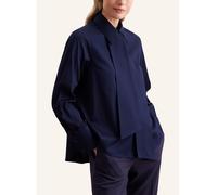 Schluppenbluse SEIDENSTICKER "Schwarze Rose", Damen, Gr. S (36), blau (dunkelblau), 97% Baumwolle 3% Elastan, unifarben, regular fit, ohne Ausschnitt, Blusen, Langarm Kragen Uni (10236338-36) dunkelbl