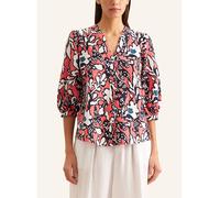 Klassische Bluse SEIDENSTICKER "Schwarze Rose", Damen, Gr. XL (42), rosa, 65% Baumwolle 35% Leinen/Flachs, gemustert, regular fit, V-Ausschnitt, Halbarm, Blusen, Tunika Druck (27980705-42) rosa