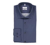 Businesshemd SEIDENSTICKER "Schwarze Rose", Herren, Gr. XL (43), normale Ärmellängen, blau (dunkelblau), 100% Baumwolle, bedruckt, slim fit, 2-Knopf-Manschette, Hemden, Slim 1/1 Kentkragen Druck (9540