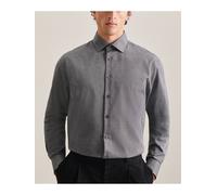 Businesshemd SEIDENSTICKER "Schwarze Rose", Herren, Gr. S (38), verlängerte Ärmellängen, grau (dunkelgrau), 100% Baumwolle, unifarben, tailored fit, 2-Knopf-Manschette, Hemden, Shaped 1/1 Extra lang K