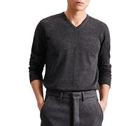 Seidensticker Strickpullover "Schwarze Rose" Herren Gr. M V-Ausschnitt Anthra Mélange 100% Wolle