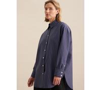 Longbluse SEIDENSTICKER "Schwarze Rose", Damen, Gr. L (40), blau (dunkelblau), 89% Viskose 11% Polyester, gestreift, oversize, ohne Ausschnitt, Langarm, Blusen, Langarm Kragen Streifen (93226629-40) d