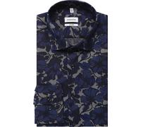 Businesshemd SEIDENSTICKER "Schwarze Rose", Herren, Gr. XL (44), normale Ärmellängen, dunkelblau, 100% Baumwolle, bedruckt, tailored fit, 2-Knopf-Manschette, Hemden, Shaped 1/1 Kentkragen Druck (84214