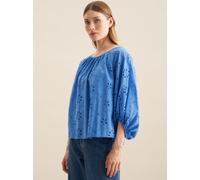 Shirtbluse SEIDENSTICKER "Schwarze Rose", Damen, Gr. S (36), blau, 75% Baumwolle 25% Polyester, unifarben, regular fit, Rundhals, 3/4-Ärmel, Blusen, 3/4-Arm Rundhals Stickerei (81259113-36) blau