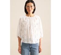 Shirtbluse SEIDENSTICKER "Schwarze Rose", Damen, Gr. XS (34), weiß, 75% Baumwolle 25% Polyester, unifarben, regular fit, Rundhals, Blusen, 3/4-Arm Rundhals Stickerei (38029112-34) weiß