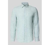 Leinenhemd SEIDENSTICKER "Schwarze Rose", Herren, Gr. L (42), normale Ärmellängen, waterblau, 100% Leinen, gestreift, slim fit, 2-Knopf-Manschette, Hemden, Slim 1/1 Kentkragen Gestreift (60739760-42) 