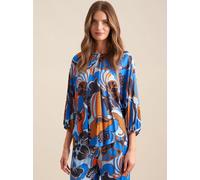 Klassische Bluse SEIDENSTICKER "Schwarze Rose", Damen, Gr. S (36), blau (hellblau), 100% Viskose, geblümt, oversize, Rundhals, 3/4-Ärmel, Blusen, Tunika Floral (51294101-36) hellblau