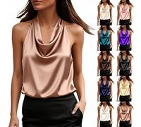 Seidentop Damen Elegant Ärmellos Asymmetrisch-Oberteile Tank Tops Satinbluse Damenbluse Silk-Blouse Camisole Blusentops Trägertop Ärmellose Wasserfallkragen Blusen Shirt Weste