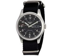 Seiko 5 Sports Automatik Armbanduhr Herren, SRPG37K1 - Edelstahl, Hardlex Glas, schwarzes Ziffernblatt 39 mm, 10 bar, Nylon Armband Schwarz, Kalender, Leuchtfunktion