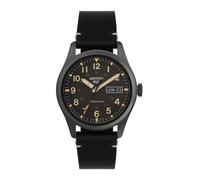 Seiko 5 Sports Automatik Armbanduhr Herren, SRPG41K1 - Edelstahl, Hardlex Glas, schwarzes Ziffernblatt 39 mm, 10 bar, Leder Armband Schwarz, Kalender, Leuchtfunktion