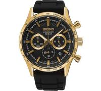 Seiko Herren-Uhr Chronograph SSB446P1 Quarz Edelstahl Goldauflage mit Edelstahlband Schwarz