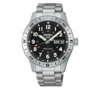 Seiko Automatische Uhr, schwarzes Zifferblatt, Gehäuse und Armband aus Stahl, mit Tag und Datum, HDB006K1