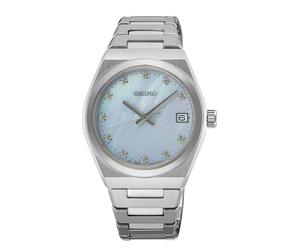 Seiko Damen Armbanduhr Klassik SUR603P1 Perlmutt hellblau mit Diamanten
