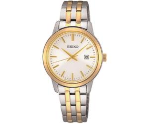 Seiko - Damenarmbanduhr von Seiko SUR410P1 Edelstahlgehäuse teilvergoldet mit Datumsanzeige