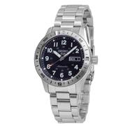 Seiko Automatische Uhr, schwarzes Zifferblatt, Gehäuse und Armband aus Stahl, mit Tag und Datum, HDB006K1