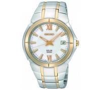Seiko Herren-Armbanduhr XL Solar Analog Quarz Edelstahl beschichtet SNE088P1