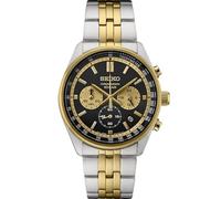 SEIKO Herren-Chronograph, schwarzes Zifferblatt, zweifarbig, Edelstahlband, GMT, analog, Quarzuhr, Classic