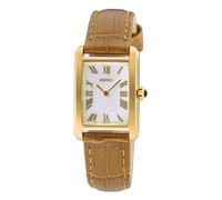 Seiko Klassik Armbanduhr für Damen in der Farbe Braun mit Armband aus Leder, Wasserdichtigkeit: 5 bar, Gehäusedurchmesser: 22 mm, SWR100P1