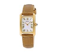 Seiko Klassik Armbanduhr für Damen in der Farbe Braun mit Armband aus Leder, Wasserdichtigkeit: 5 bar, Gehäusedurchmesser: 22 mm, SWR100P1