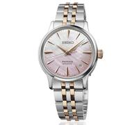 Seiko Presage Automatikuhr für Damen, Perlmutt Rosa, zweifarbiges Armband aus Stahl und Roségold, Modell SRPM06J1