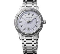 Seiko Presage Collection Herrenuhr mit Datumskalender, wasserdicht bis 50 m, durchsichtiger Gehäuseboden, 39,5 mm Gehäusedurchmesser, Silber-Blau