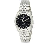 Seiko SNK361K1 5 Herrenuhr Automatik Analog schwarzes Zifferblatt Stahlarmband, Grau