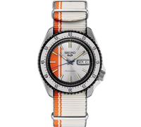 Seiko SRPK73 Herren-Armbanduhr, analog, manuell, automatisch, schwarzes Zifferblatt, silberfarbenes Edelstahl-Armband, 5 Sport, 24 Schmuckstücke, 100 Meter, wasserdicht, Sportuhr