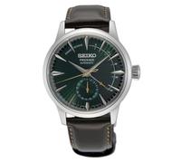 SEIKO SSA459 Automatikuhr für Herren, Presage-Kollektion, sattes grünes gemustertes Zifferblatt, Edelstahl, Lederband, wasserabweisend, 50 m, Grün, Modern
