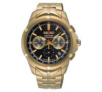 SEIKO SSB438 Herren Coutura Chronograph Quarz Uhr - Schwarzes Zifferblatt Edelstahl mit hellgoldenem Band 100 Meter wasserdicht, Schwarz, Classic