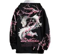 seiveini Anime Kapuzenpullover Herren Techwear Hoodie Hip Hop Sweatshirt Gedruckt im Chinesischen Stil Herbst Winter Pullover Streetwear E Schwarz L