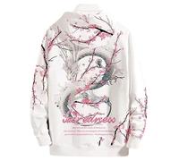 seiveini Anime Kapuzenpullover Herren Techwear Hoodie Hip Hop Sweatshirt Gedruckt im Chinesischen Stil Herbst Winter Lässig Pullover Streetwear E Weiß M