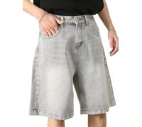seiveini Baggy Jeans Shorts Herren Hip Hop Vintage Denim Shorts Y2K Teenager Jungen Bermuda Jeanshorts Sommer Kurze Hosen Cargoshorts Streetwear A Hellgrau L