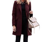 seiveini Blazermantel Damen Wollmantel Mode Winter Langarm Offene Strickjacke Lässige Damen Trenchjacke Warme Schlanke Outwear mit Reverskragen D Weinrot S
