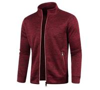 seiveini Cardigan Herren Leichte Strickjacke mit Reißverschluss Feinstrickjacke mit Stehkragen Zip Up Freizeitjacke Männer Outdoorjacke Vintage Sweatjacke Herbst Winter A Weinrot XL