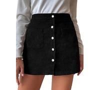 seiveini Cordrock Damen Kurze Rock mit Knopf Minirock Herbst Winter Röcke High Waist Bleistiftrock Freizeitrock B Schwarz M