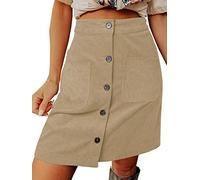 seiveini Cordrock Damen Kurze Rock mit Knopf Minirock Herbst Winter Röcke High Waist Bleistiftrock Freizeitrock A Aprikose M