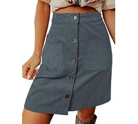 seiveini Cordrock Damen Kurze Rock mit Knopf Minirock Herbst Winter Röcke High Waist Bleistiftrock Freizeitrock A Grau M