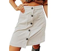 seiveini Cordrock Damen Kurze Rock mit Knopf Minirock Herbst Winter Röcke High Waist Bleistiftrock Freizeitrock A Weiß XL