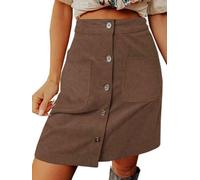 seiveini Cordrock Damen Kurze Rock mit Knopf Minirock Herbst Winter Röcke High Waist Bleistiftrock Freizeitrock A Braun M