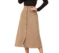 seiveini Cordrock Damen Lang Winter Rock A-Line Freizeitrock Wickelrock Bleistiftrock mit Knopf Arbeitsrock Lässig High Waist Winterrock Einfarbig Vintage A Khaki XL