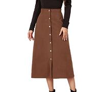 seiveini Cordrock Damen Lang Winter Rock A-Line Freizeitrock Wickelrock Bleistiftrock mit Knopf Arbeitsrock Lässig High Waist Winterrock Einfarbig Vintage A Braun XL