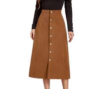 seiveini Damen Rock Lang Hohe Taille Maxi Cordrock mit Knopf A-Linie Einfarbig Rock Lässig Vielseitige Freizeitrock Wickelrock Röcke High Waist Winterrock Langer Herbstrock A Hellbraun L