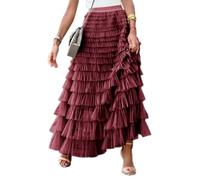 seiveini Damen Tüllrock Falten Rock Höhe Taille A Line Mesh Freizeit Spitze Midi Röcke Lang 3 Schichten Faltenrock Sommer Rock Lang Tausend Lagen Netzrock Elegant A Weinrot L