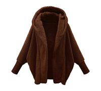 seiveini Damen Winterjacke Lange Faux Wolle Mantel mit Kapuzen Pelzmantel Vorne Offen mit Taschen Cardigan Plüsch Jacke Winter Warme Kunstfell Mantel B Braun M