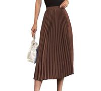 seiveini Faltenrock Damen Maxi Plisseerock Elegent Boho Elastisch Chiffon Rock Sommer A-Linie Swing Strandrock Lang Damen Plissierter Langer Rock Lässiger Hoher Taille Einfarbig A Braun L