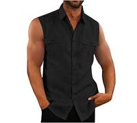 seiveini Herren Leinenhemd Ärmellos Sommer Hemd Shirt Strandhemd Tank Tops Herren Leinen Bluse T-Shirt Ärmelloses Herren Mittelalter Hemd Viking Kostüm Strand Top A Schwarz XXL