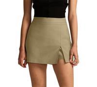 seiveini Hosenrock Damen Kurz Rock mit Hose Elegant Skort Minirock Shorts A-Linie mit Schlitz B Khaki XL