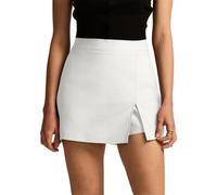 seiveini Hosenrock Damen Kurz Rock mit Hose Elegant Skort Minirock Shorts A-Linie mit Schlitz B Weiß M